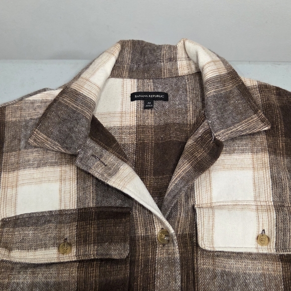 Banana Republic Women’s Plaid Shacket Oversized Wool Blend Brown Beige M - Picture 5 of 15